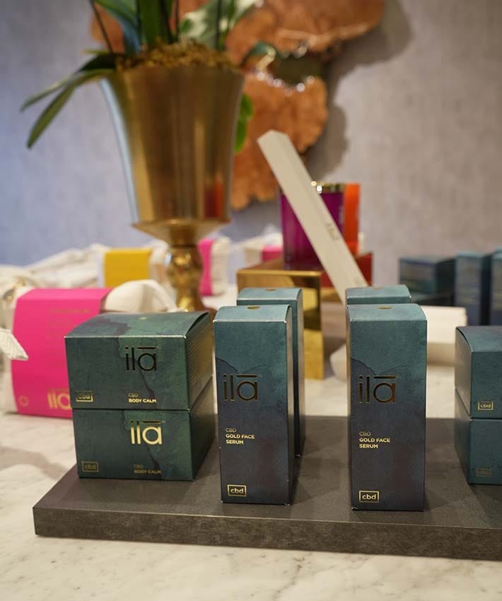 ila CBD Gold Face Serum and luxury skincare products used for professional facials at ila Only Spa in Midtown Manhattan New York