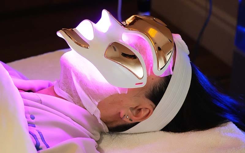 LED light facial therapy during a luxury spa treatment at ila Only Spa in Midtown Manhattan NYC