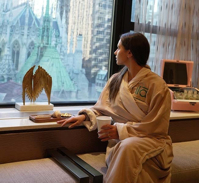 Spa guest relaxing after luxury spa treatment at ila Only Spa in Midtown Manhattan