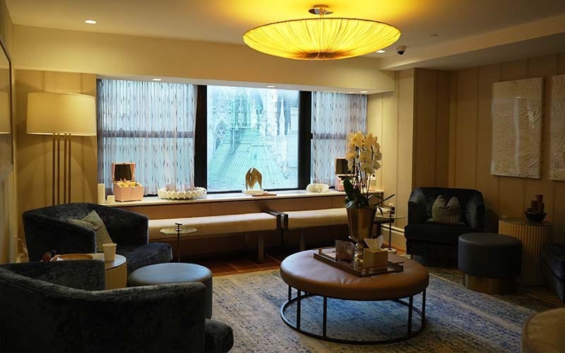 Luxury relaxation lounge at ila Only Spa NYC where guests enjoy spa gift card experiences