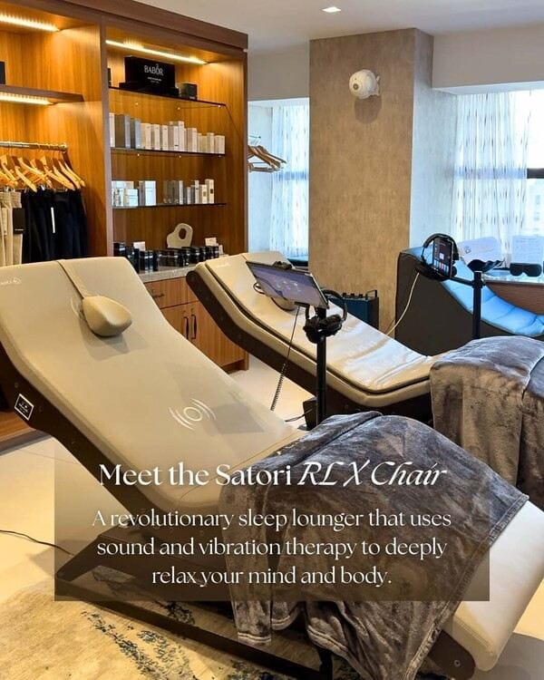 RLX Satori wellness lounger for sound and vibration relaxation therapy at ila Only Spa Manhattan NYC