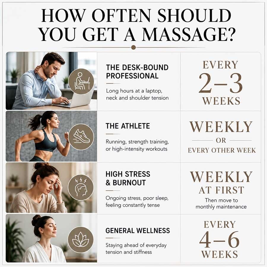 How often should you get a massage based on lifestyle, activity level, stress, and general wellness