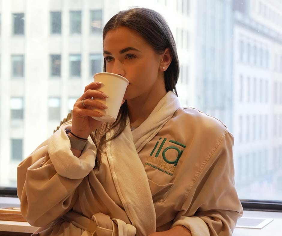 Guest at ila Only Spa on Madison Avenue in NYC enjoying time between spa treatments